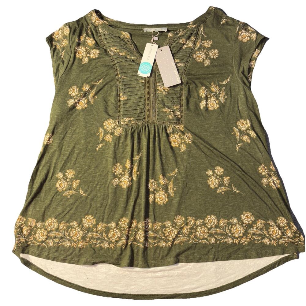 NWT Daniel Rainn Womens Sz 2X Patoka Pleated Split Neck‎ Flower Top NWT
